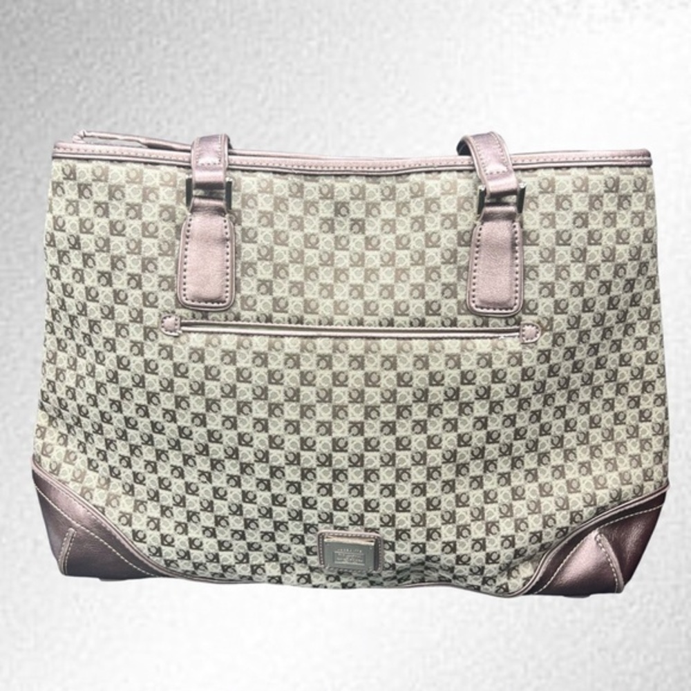 Liz Claiborne large tote brown/cream with rose gold tone accents
